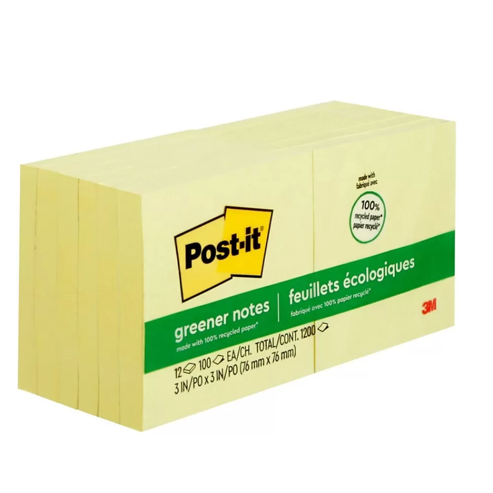 Post-it Greener Recycled Notes, 3" x 3", Canary Collection, 100 Sheet/Pad, 12 Pads/Pack (654-RP-YW) Shop