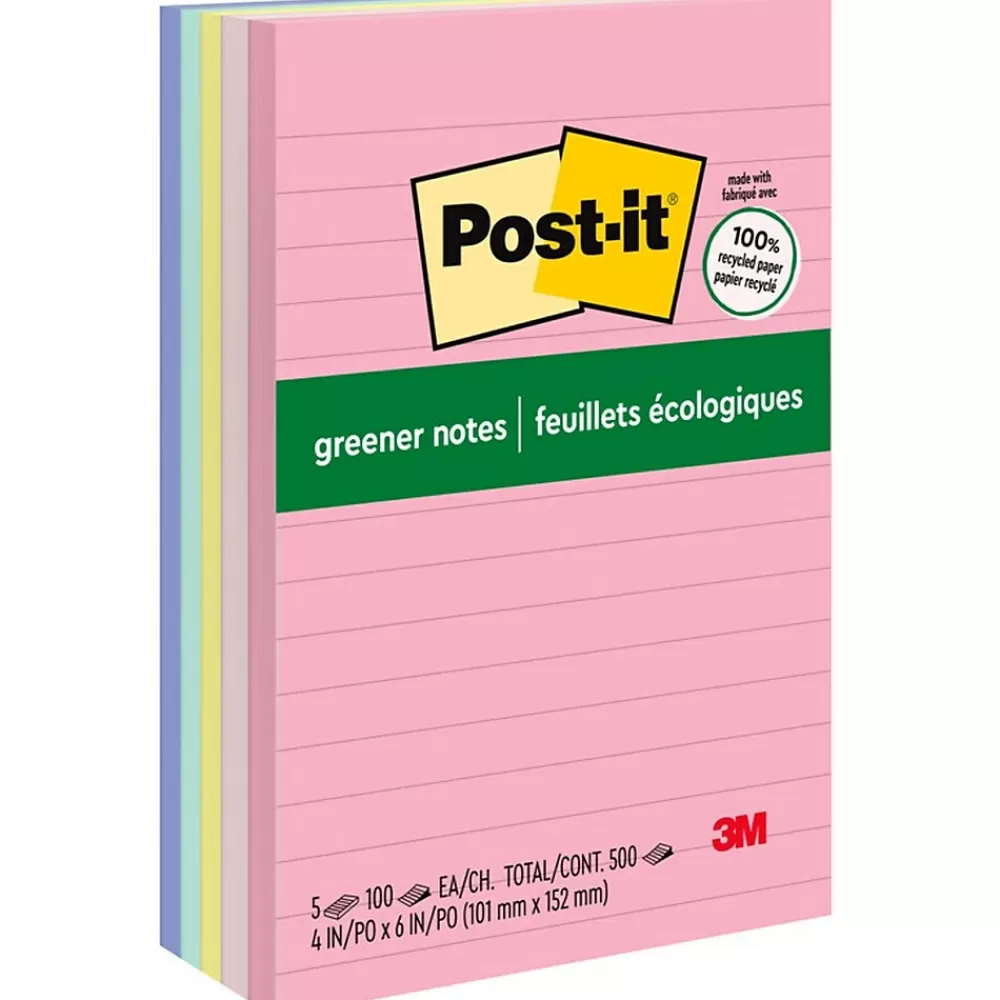 Post-it Greener Recycled Notes, 4" x 6", Collection, Lined, 100 Sheet/Pad, 5 Pads/Pack (6605PKRPA) Sweet Sprinkles Sale