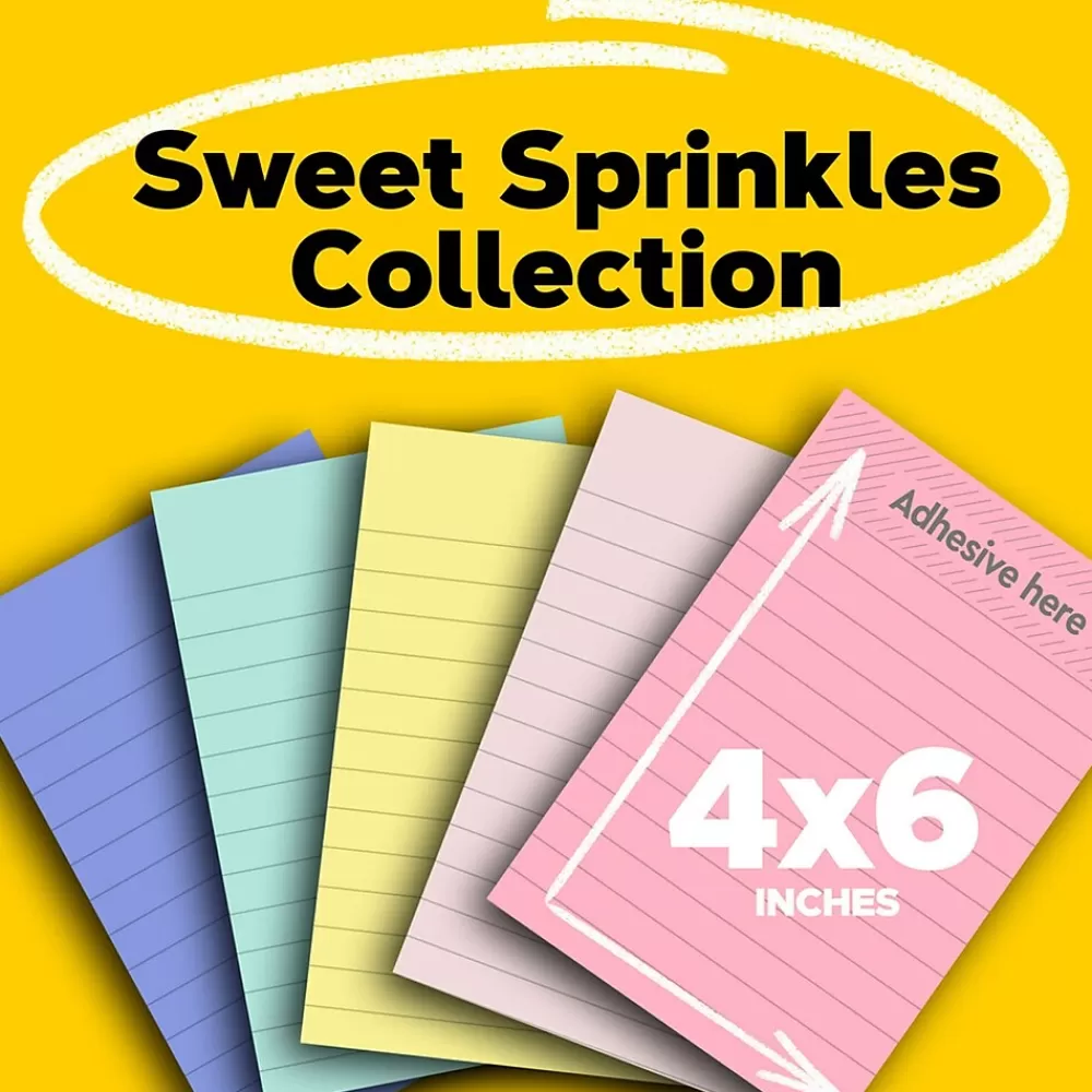 Post-it Greener Recycled Notes, 4" x 6", Collection, Lined, 100 Sheet/Pad, 5 Pads/Pack (6605PKRPA) Sweet Sprinkles Sale