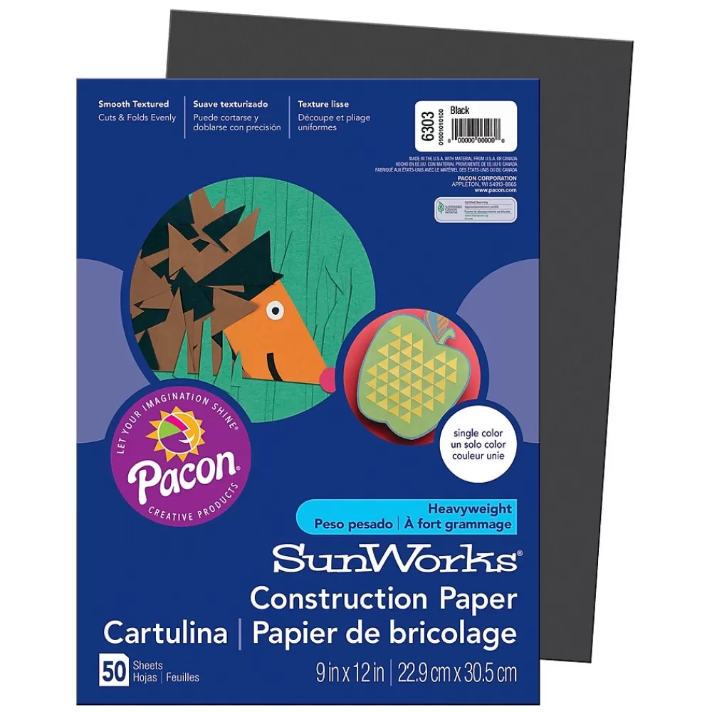 Prang 9" x 12" Construction Paper, Black, 50 Sheets/Pack, 10 Packs (PAC6303-10) Online