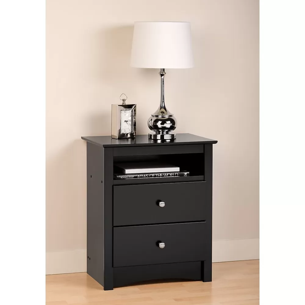 Prepac ™ 28" Sonoma Tall 2 Drawer Nightstand With Open Shelf, Black (BDC-2428) Shop