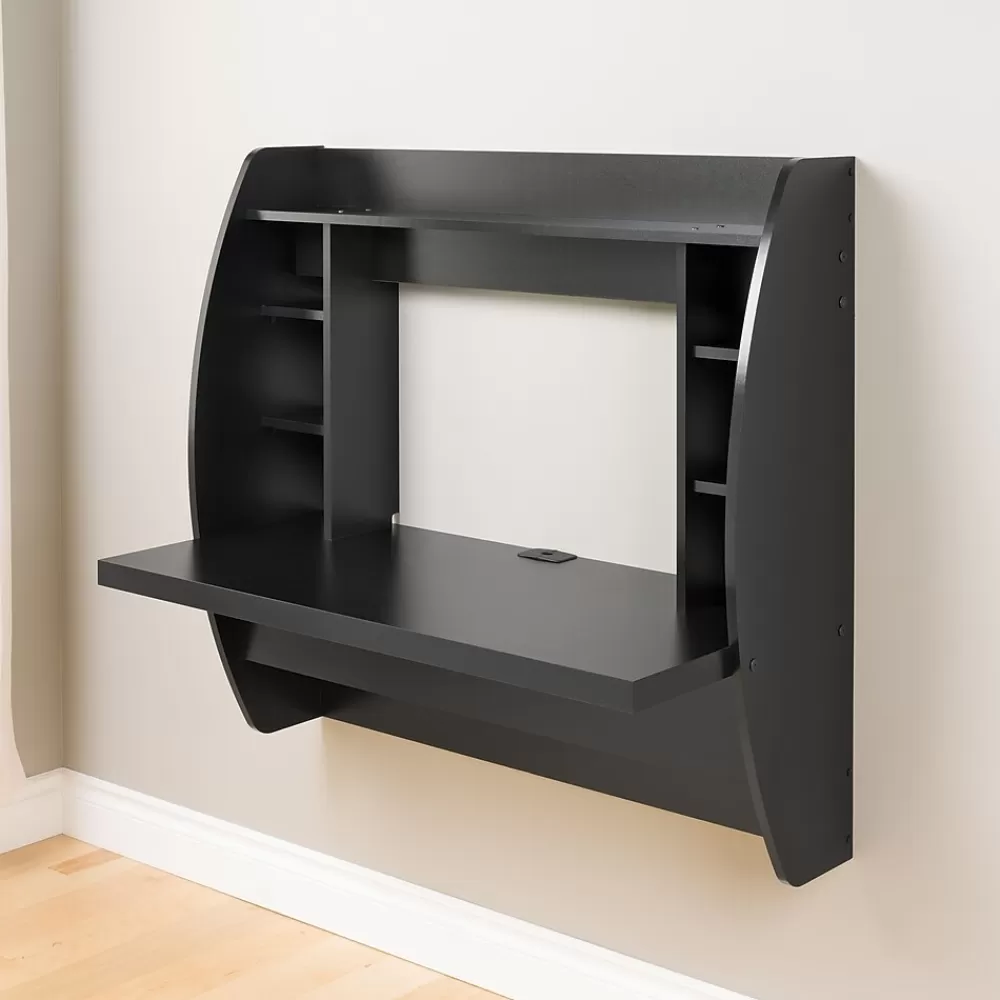 Prepac 42'' W L-Shape Metal Contemporary Wall Mounted Desk, Black (BEHW-0200-1) Outlet