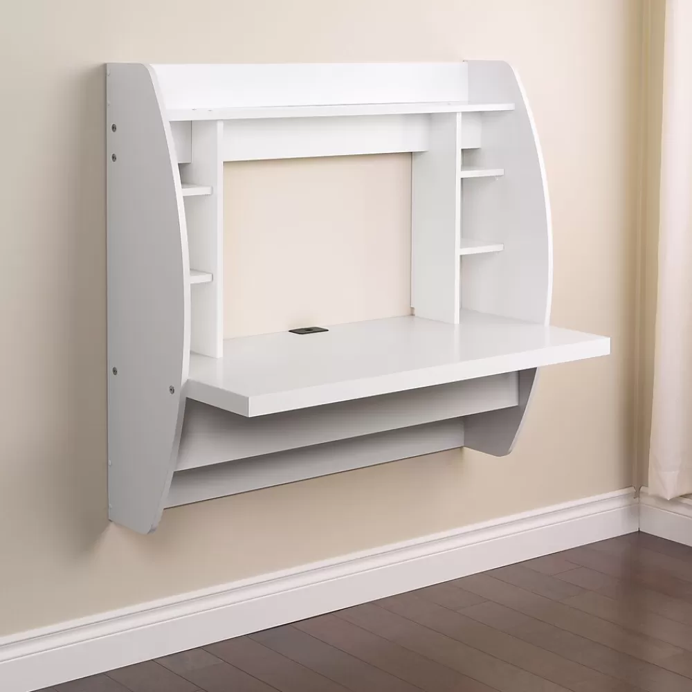 Prepac 42" Wall Mounted Floating Desk with Storage, White (WEHW-0200-1) Fashion