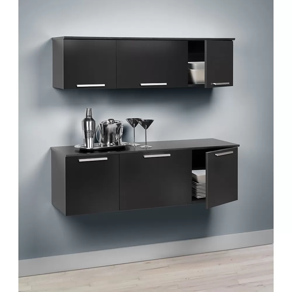Prepac ™ Coal Harbor Wall Mounted Hutch, 13"H x 47.25"W x 12"D, Black Fashion