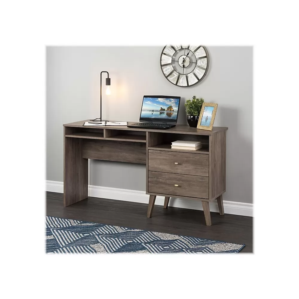Prepac Milo 55" Desk with Side Storage and 2 Drawers, Drifted Gray (DEHR-1413-1) Store