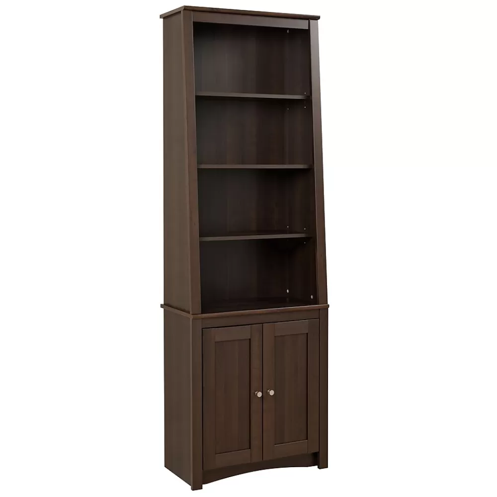 Prepac ™ Tall Slant Back Bookcase With 2 Shaker Doors, Espresso Store