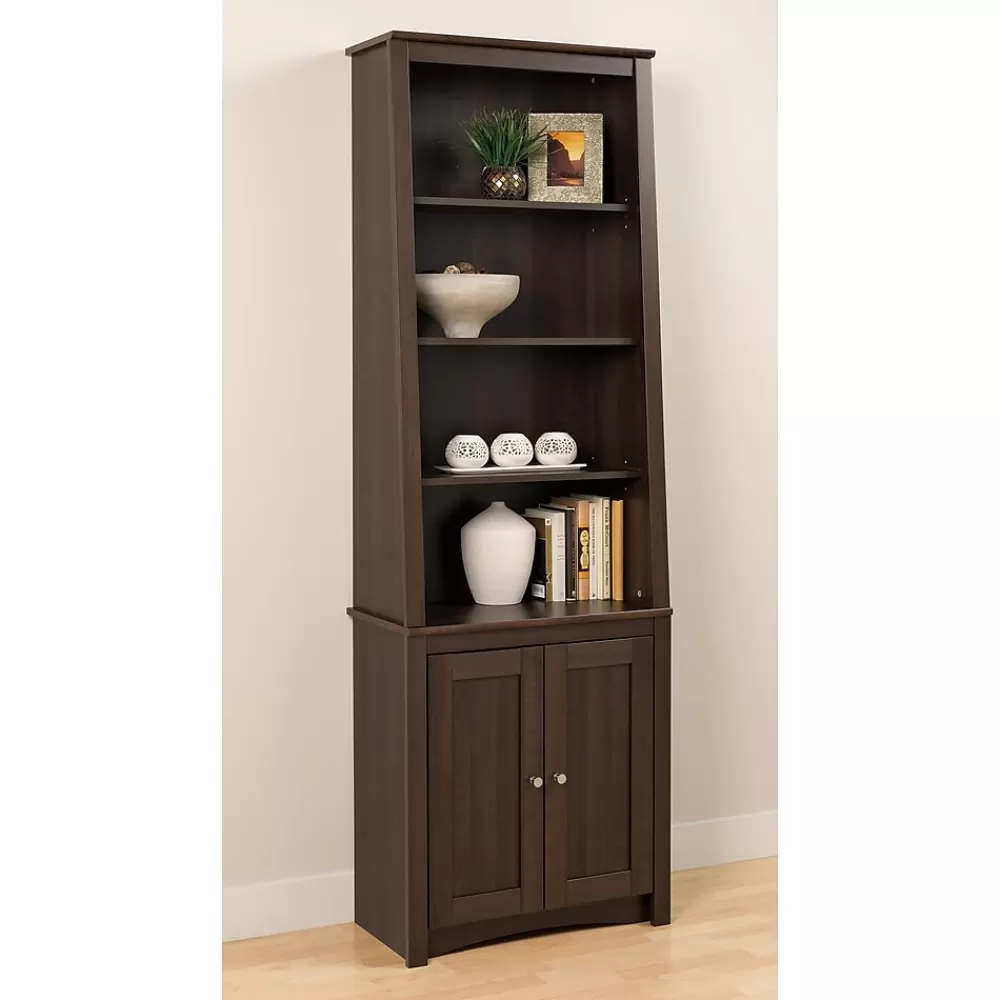 Prepac ™ Tall Slant Back Bookcase With 2 Shaker Doors, Espresso Store