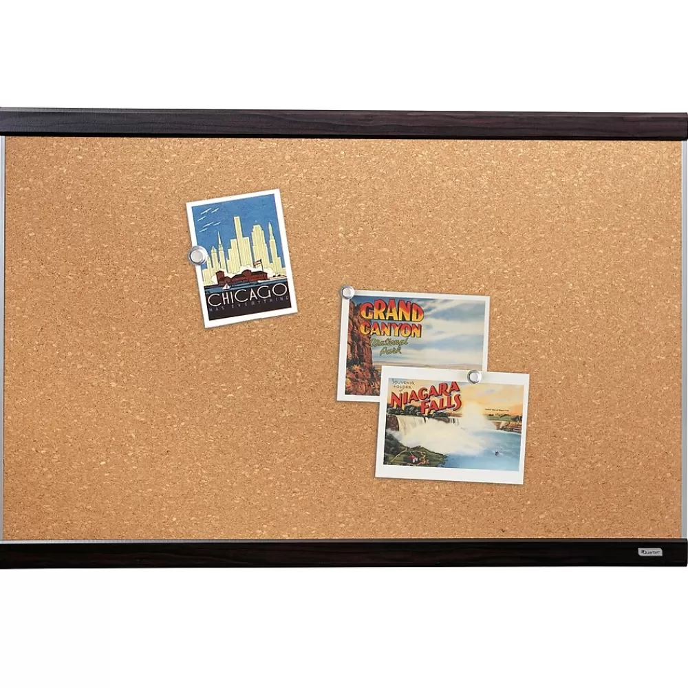 Quartet Cork Bulletin Board, Mahogany Finish and Aluminum Frame, 2'H x 3'W (ELANB2436A) Cheap