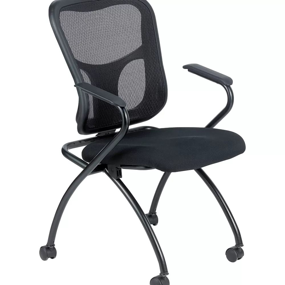 RAYNOR GROUP Raynor Eurotech Fabric Seat Flip Nesting Chair, with Arm, Black, 2/Carton New