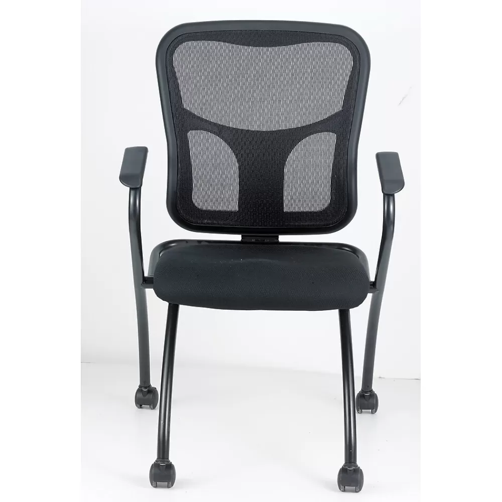 RAYNOR GROUP Raynor Eurotech Fabric Seat Flip Nesting Chair, with Arm, Black, 2/Carton New