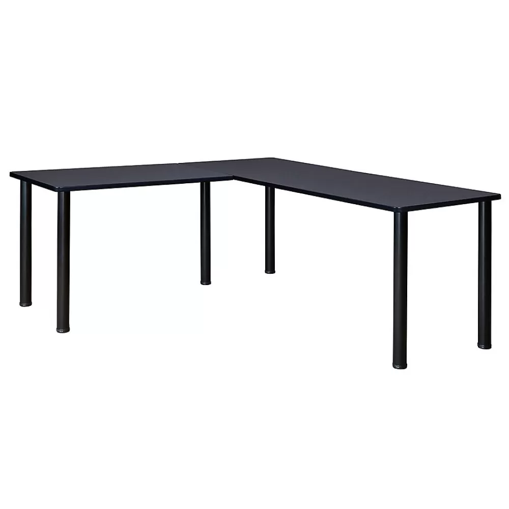 Regency Kee 72" L-Desk with 42" Return, Grey/Black Clearance