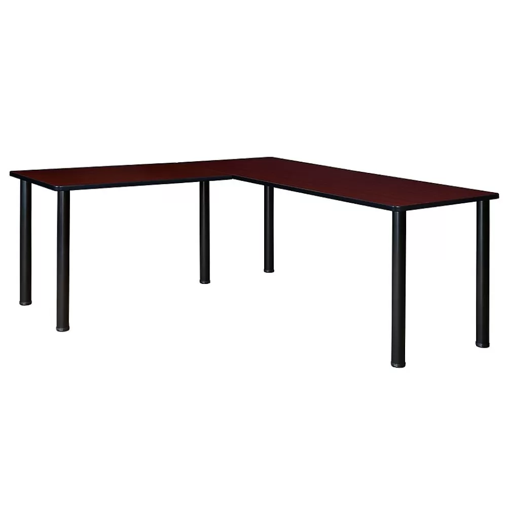 Regency Kee 72" L-Desk with 42" Return, Mahogany/Black (ML722442MHBPBK) New