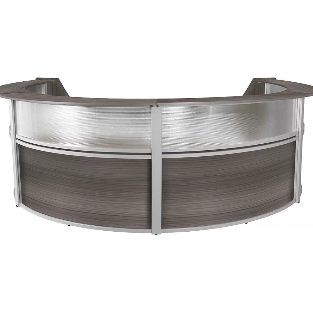 Regency Marque 142"W Curved Reception Desk Workstation, (77314GY) Driftwood Gray Store