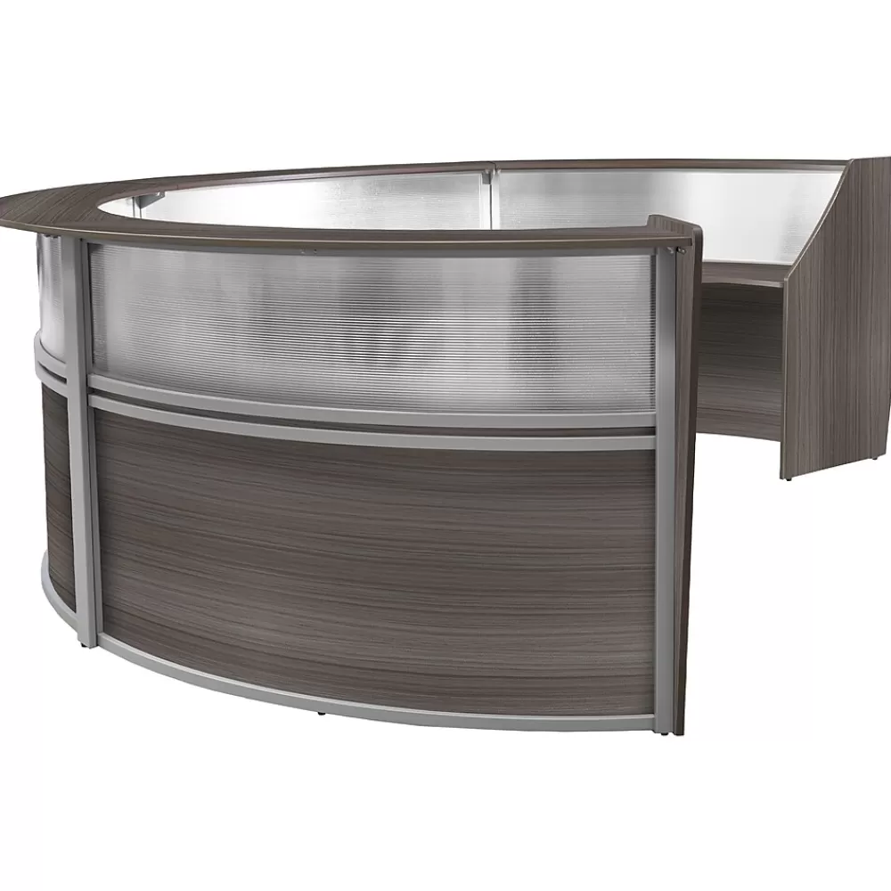 Regency Marque 142"W Curved Reception Desk Workstation, (77314GY) Driftwood Gray Store
