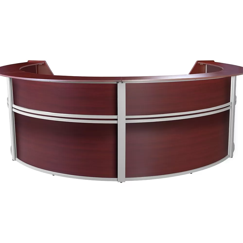 Regency Marque 142"W Curved Reception Desk Workstation, (77294MH) Mahogany Store