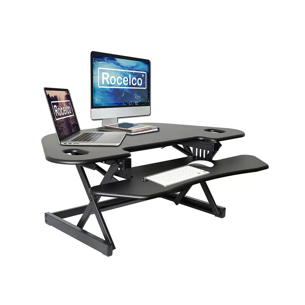 Rocelco 46"W Manual Adjustable Corner Standing Desk Converter, Black (R CADRB-46) Online
