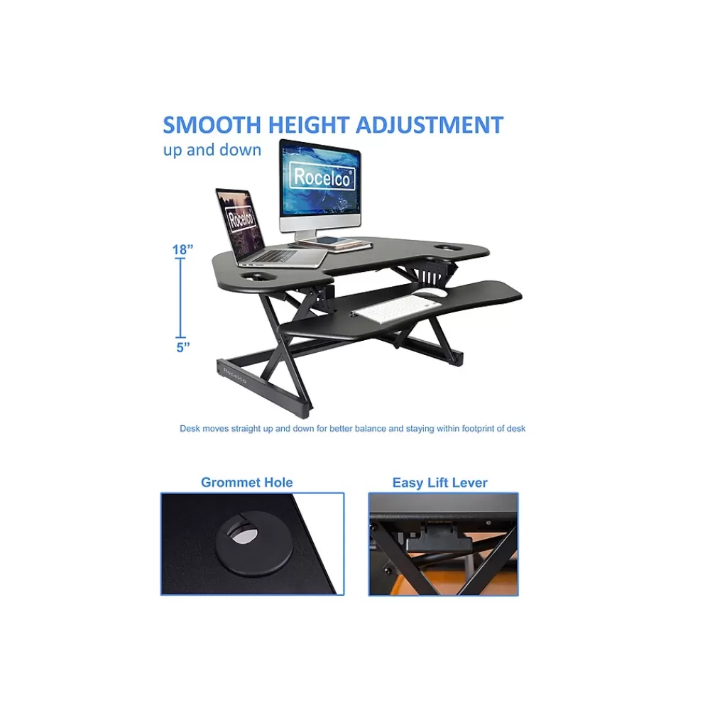 Rocelco 46"W Manual Adjustable Corner Standing Desk Converter, Black (R CADRB-46) Online