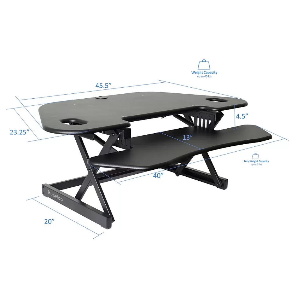 Rocelco 46"W Manual Adjustable Corner Standing Desk Converter, Black (R CADRB-46) Online