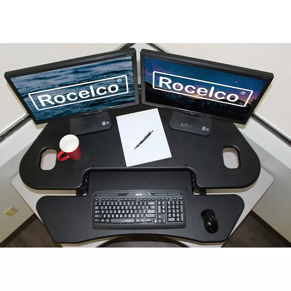 Rocelco 46"W Manual Adjustable Corner Standing Desk Converter, Black (R CADRB-46) Online