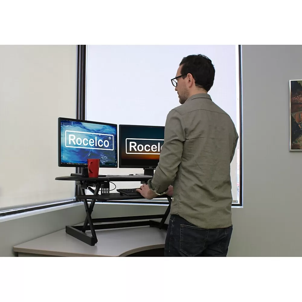 Rocelco 46"W Manual Adjustable Corner Standing Desk Converter, Black (R CADRB-46) Online
