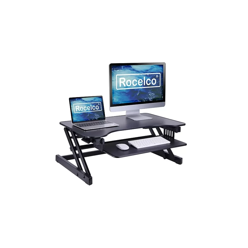 Rocelco 32"W Manual Adjustable Standing Desk Converter, Black (R ADRB) Flash Sale