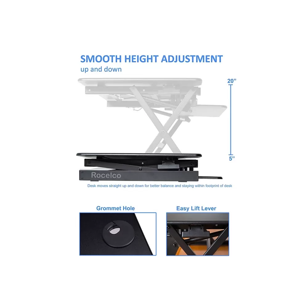 Rocelco 40"W Manual Adjustable Standing Desk Converter, Black (R DADRB-40) Cheap