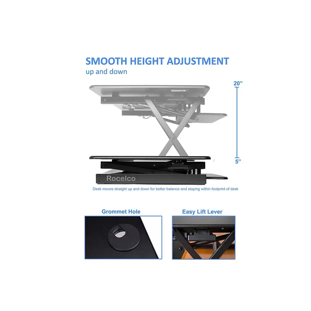 Rocelco 46"W Manual Adjustable Standing Desk Converter, Black (R DADRB-46) Best Sale