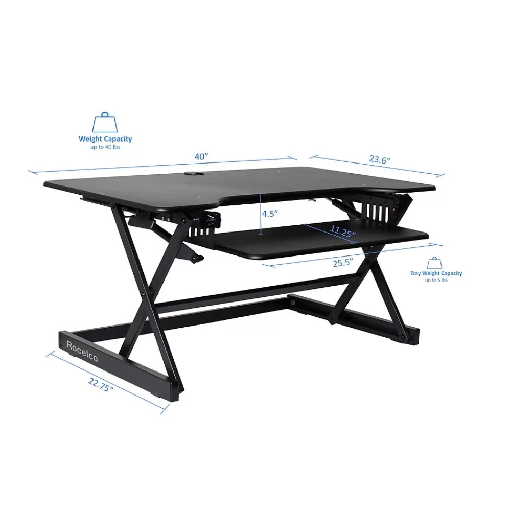 Rocelco 40"W Manual Adjustable Standing Desk Converter, Black (R DADRB-40) Cheap