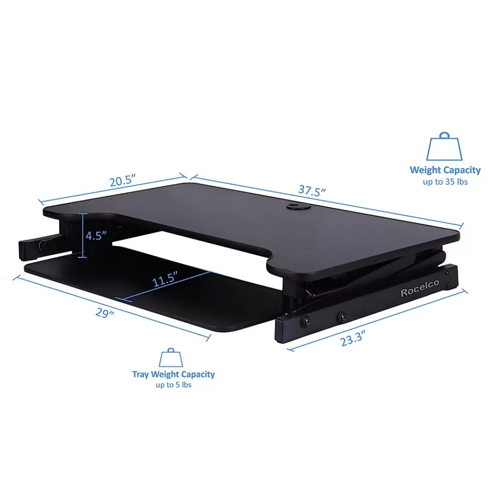 Rocelco 38"W Manual Adjustable Standing Desk Converter, Black (R DADRB) Outlet