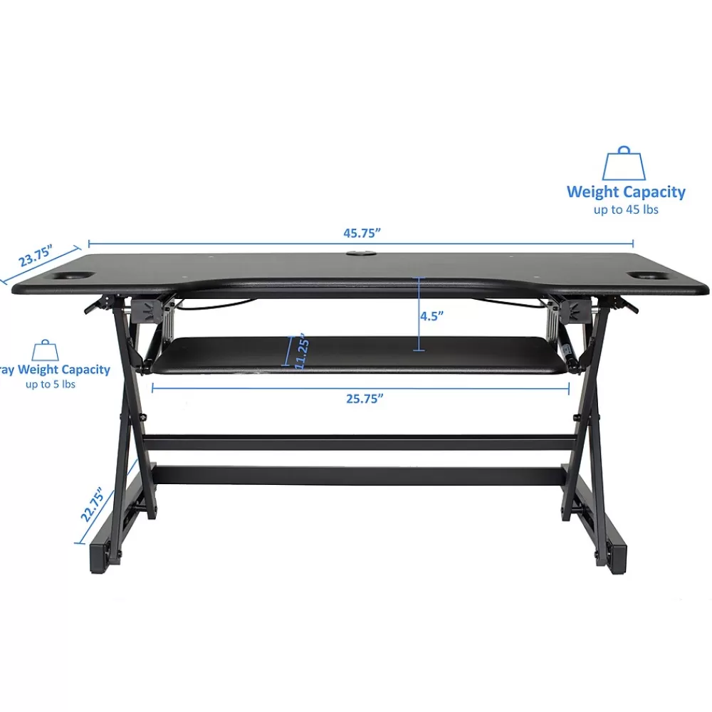 Rocelco 46"W Manual Adjustable Standing Desk Converter, Black (R DADRB-46) Best Sale