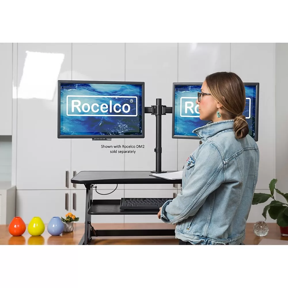 Rocelco 38"W Manual Adjustable Standing Desk Converter, Black (R DADRB) Outlet