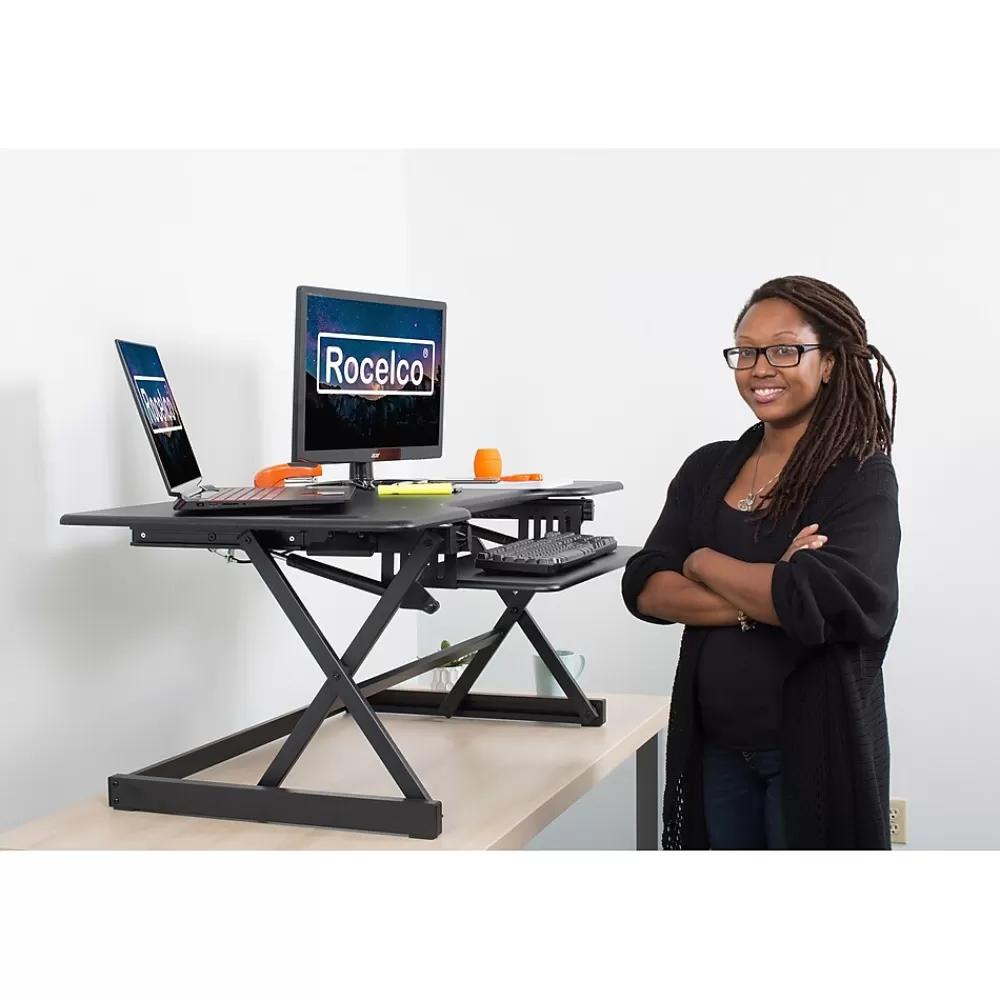 Rocelco 46"W Manual Adjustable Standing Desk Converter, Black (R DADRB-46) Best Sale