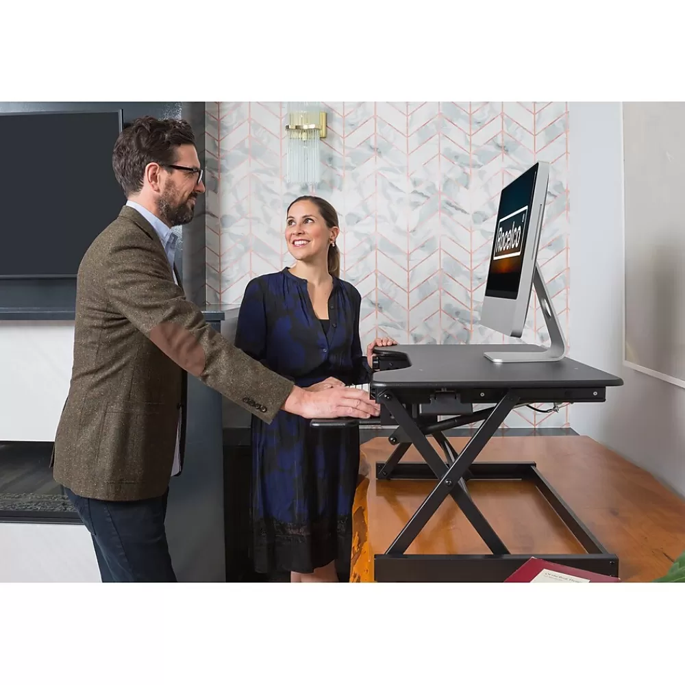Rocelco 40"W Manual Adjustable Standing Desk Converter, Black (R DADRB-40) Cheap