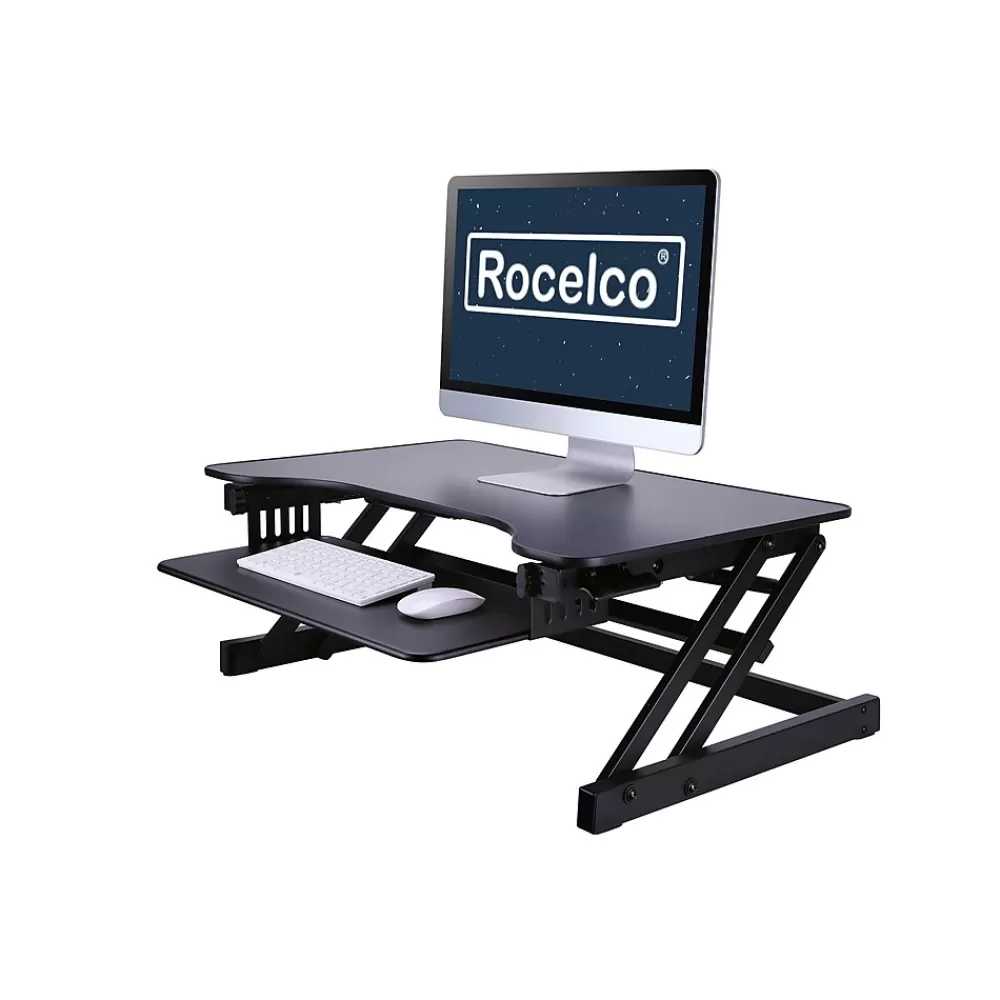 Rocelco 38"W Manual Adjustable Standing Desk Converter, Black (R DADRB) Outlet