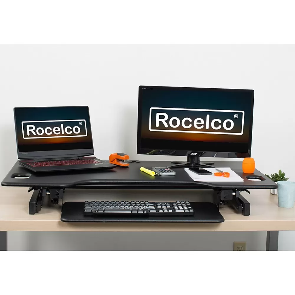 Rocelco 46"W Manual Adjustable Standing Desk Converter, Black (R DADRB-46) Best Sale