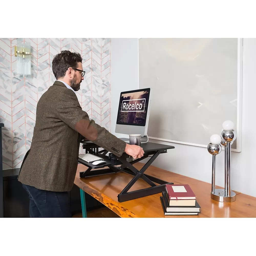 Rocelco 40"W Manual Adjustable Standing Desk Converter, Black (R DADRB-40) Cheap