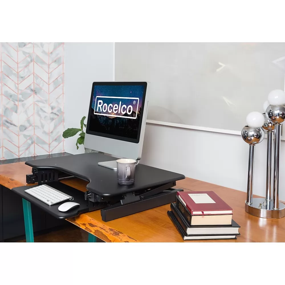 Rocelco 40"W Manual Adjustable Standing Desk Converter, Black (R DADRB-40) Cheap