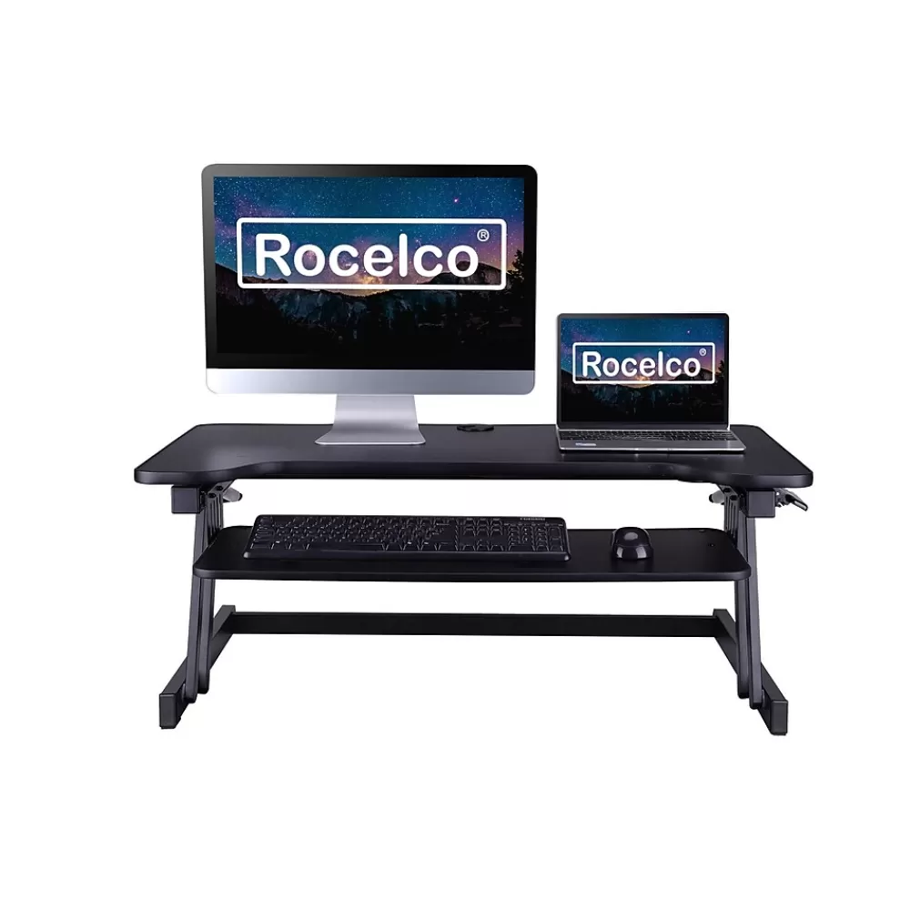 Rocelco 38"W Manual Adjustable Standing Desk Converter, Black (R DADRB) Outlet