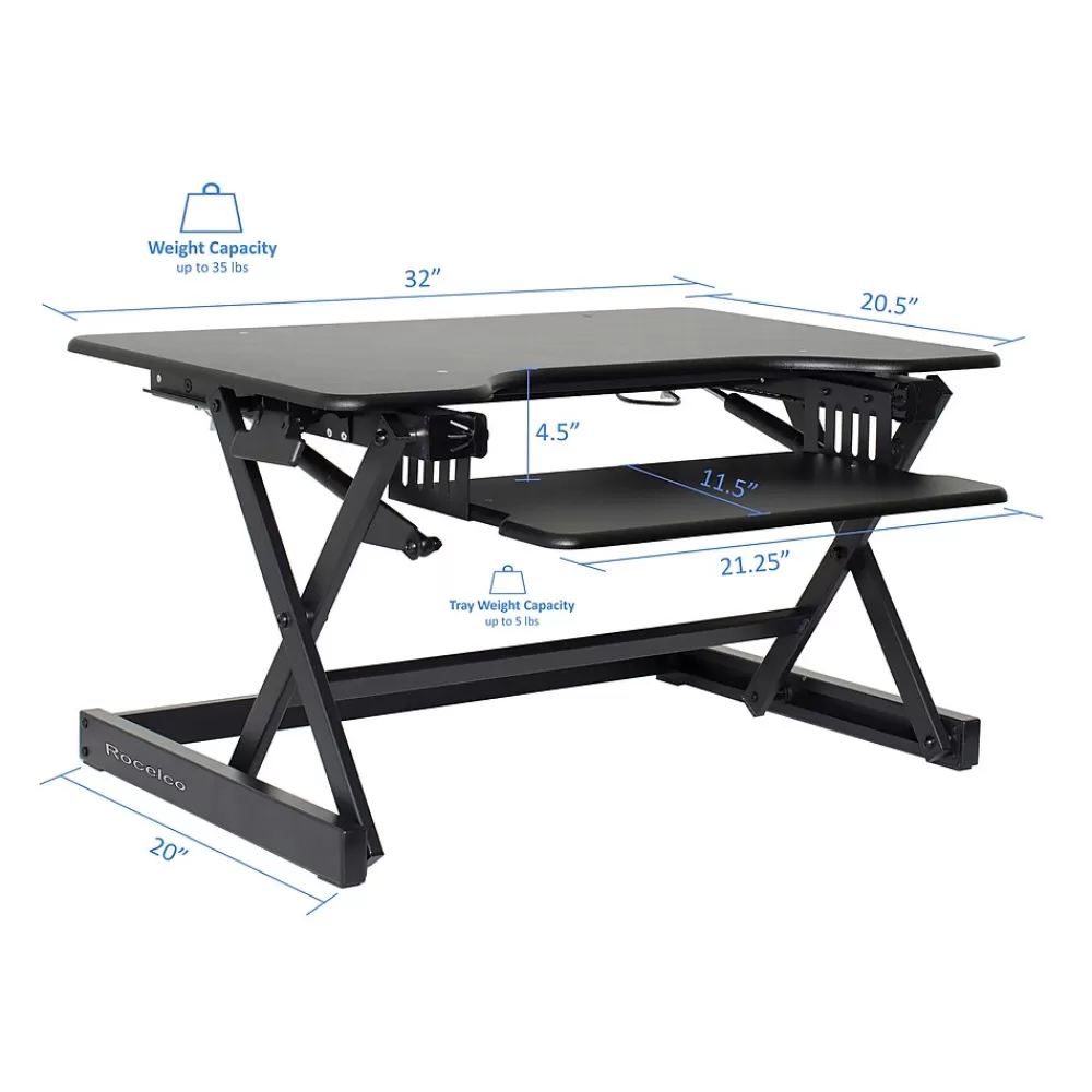 Rocelco 32"W Manual Adjustable Standing Desk Converter, Black (R EADRB2) Clearance