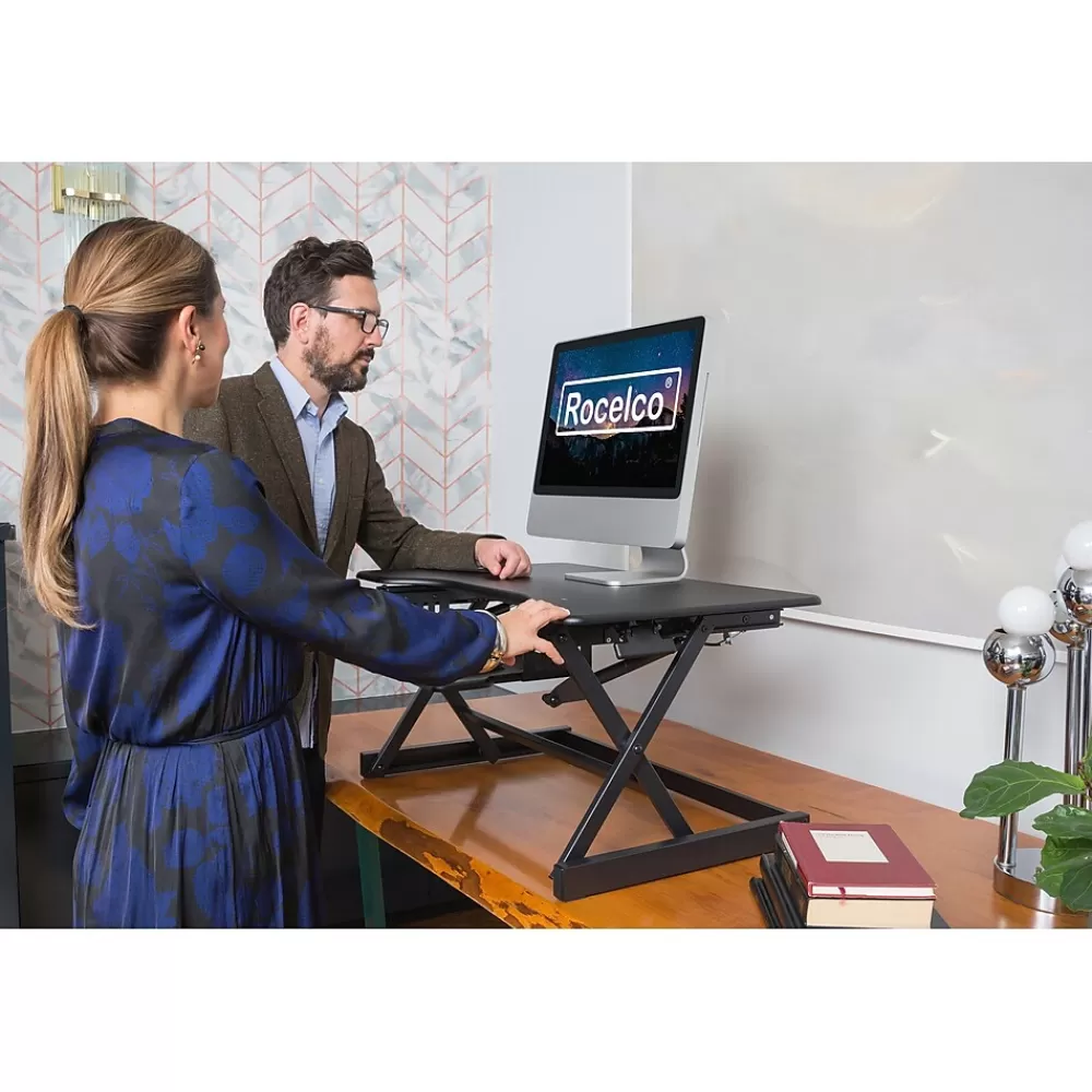 Rocelco 32"W Manual Adjustable Standing Desk Converter, Black (R EADRB2) Clearance
