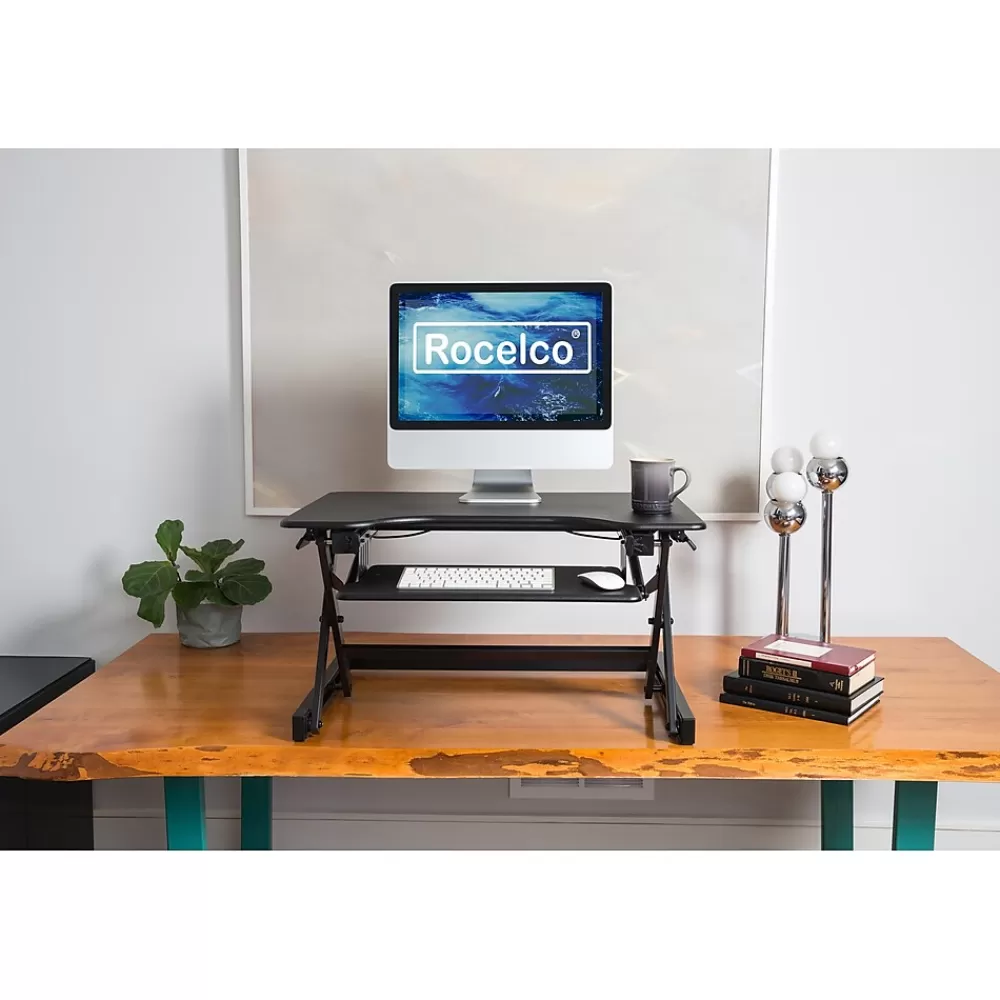 Rocelco 32"W Manual Adjustable Standing Desk Converter, Black (R EADRB2) Clearance