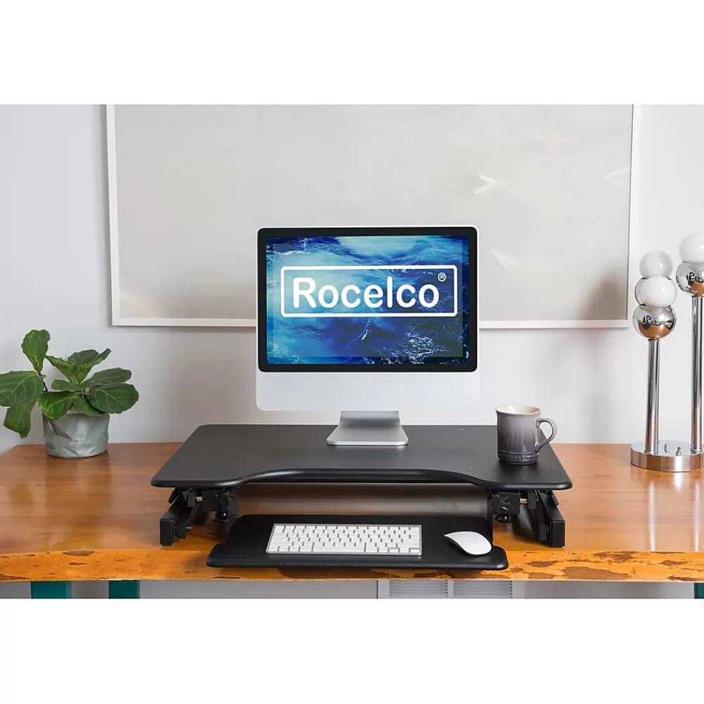 Rocelco 32"W Manual Adjustable Standing Desk Converter, Black (R EADRB2) Clearance