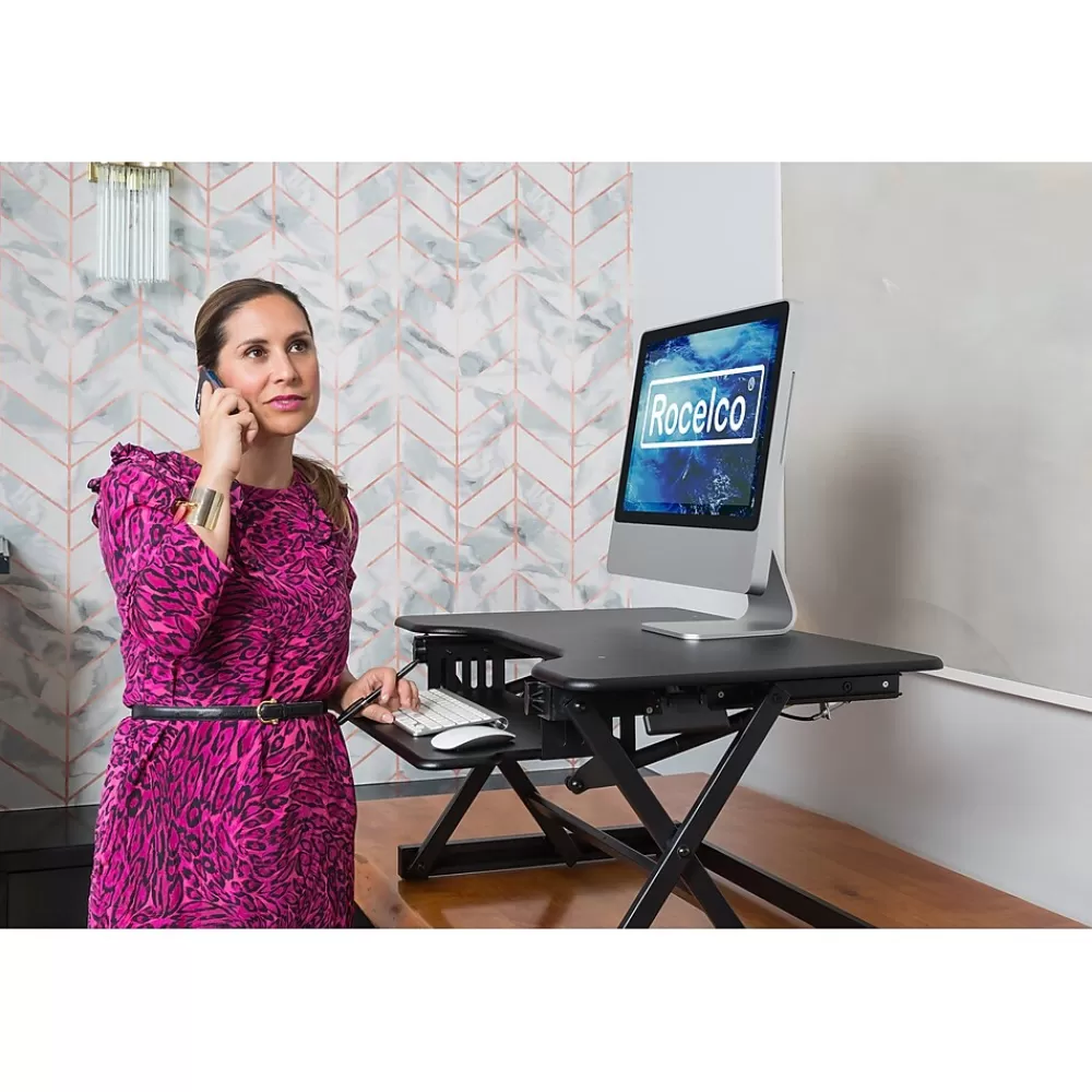 Rocelco 32"W Manual Adjustable Standing Desk Converter, Black (R EADRB2) Clearance