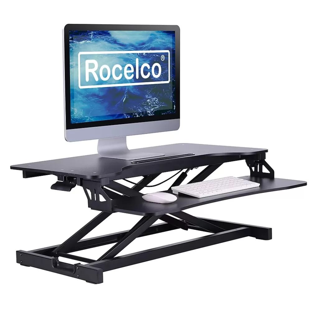 Rocelco 32"W Manual Adjustable Standing Desk Converter, Black (R VADRB) Flash Sale