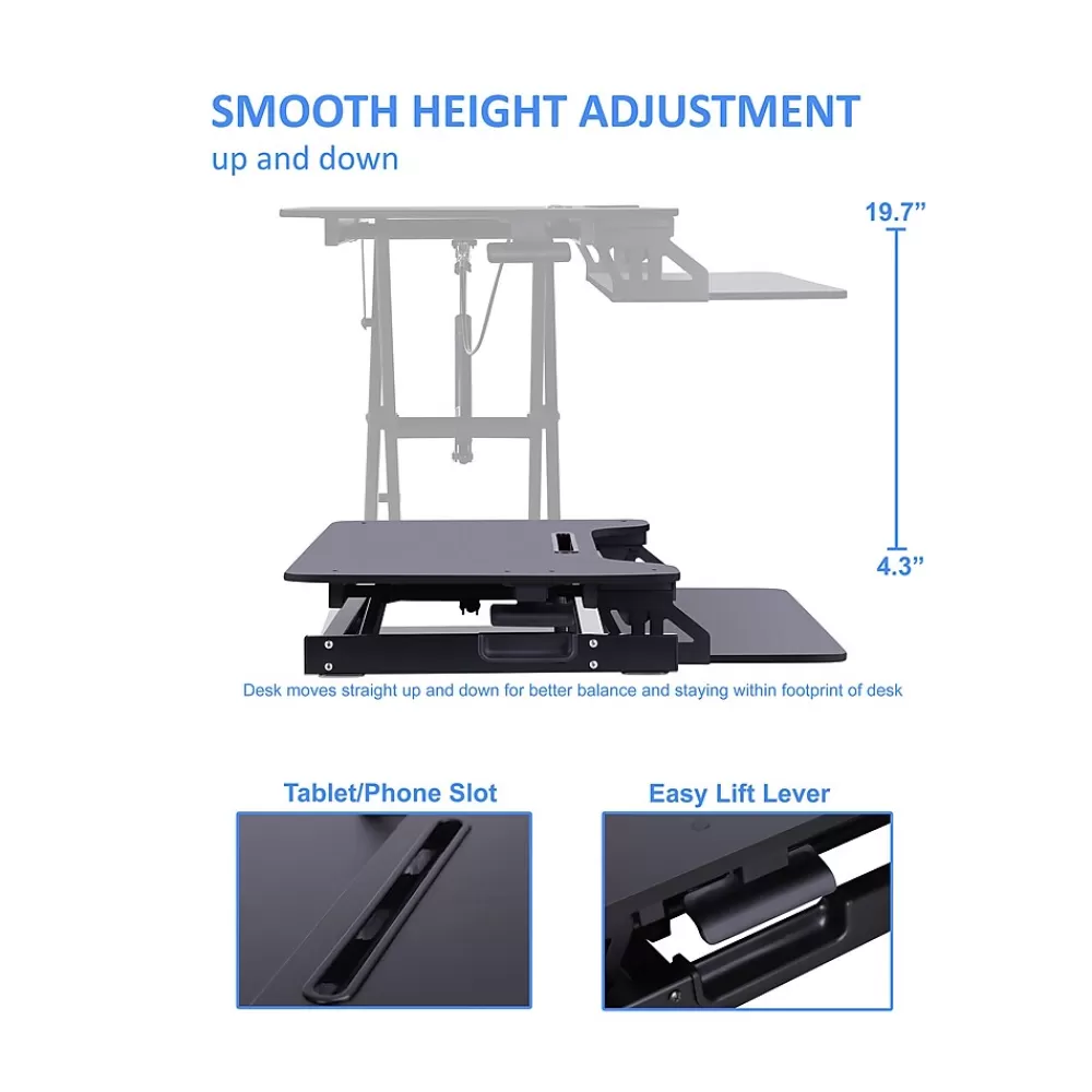 Rocelco 32"W Manual Adjustable Standing Desk Converter, Black (R VADRB) Flash Sale
