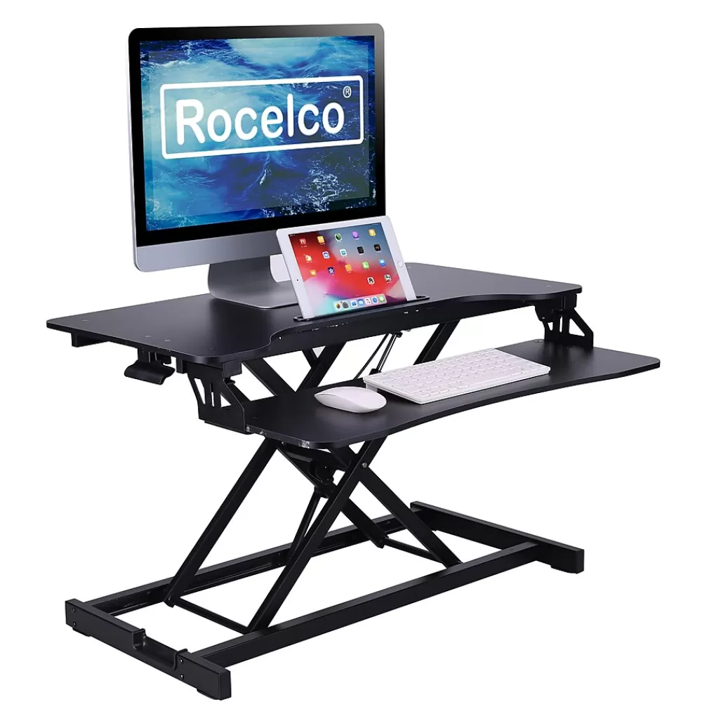 Rocelco 32"W Manual Adjustable Standing Desk Converter, Black (R VADRB) Flash Sale
