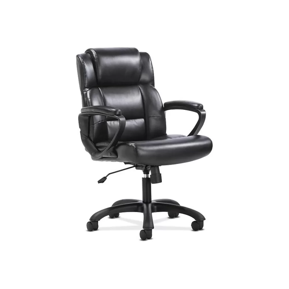 Sadie Mid-Back Executive Chair, Fixed Padded Arms, Black Leather (BSXVST305) Cheap