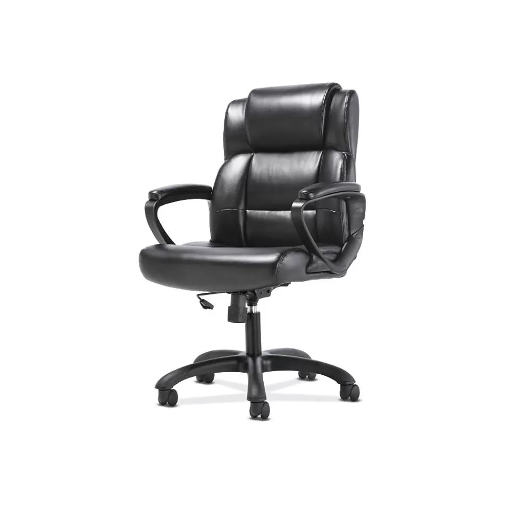 Sadie Mid-Back Executive Chair, Fixed Padded Arms, Black Leather (BSXVST305) Cheap