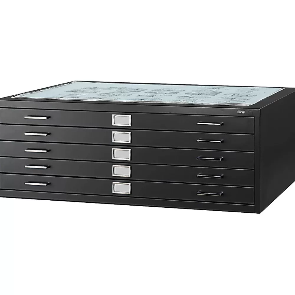 Safco 5-Drawer Steel Flat File Cabinet, 30" x 42" Documents, Black (4998BLR) Store