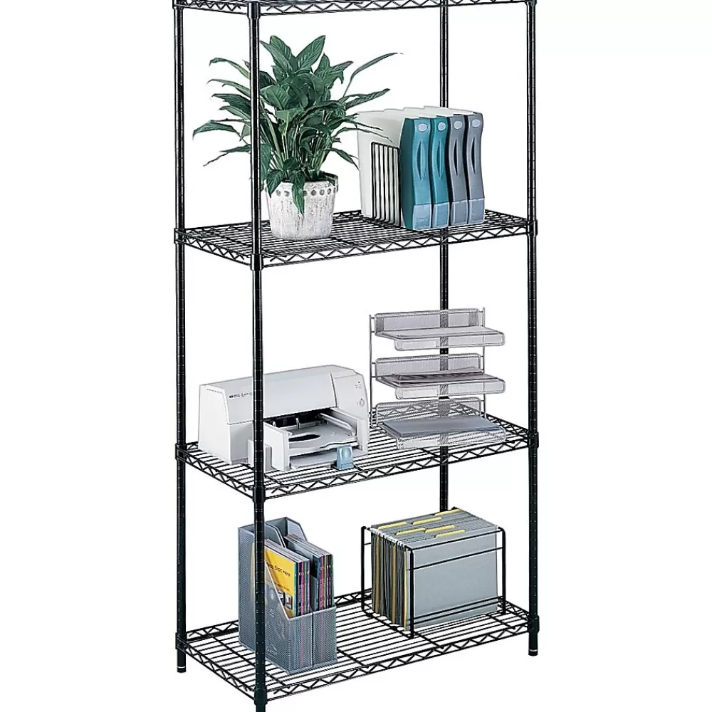 Safco Industrial Add-On Unit 4-Shelf Wire, 48.03", Black (5292BL) Flash Sale